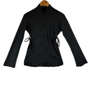 prAna Black Mock Neck Zip Up Jacket Athletic Drawstring Waist Women's Size Small